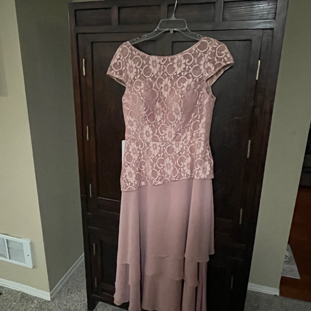 Madeline High Low Dress with Lace Overlay in Soft Pink
